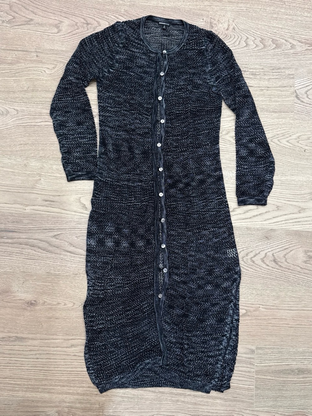 Long Button-Front Knit Duster in Black/White